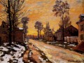 Road at Louveciennes Melting Snow Sunset Claude Monet scenery